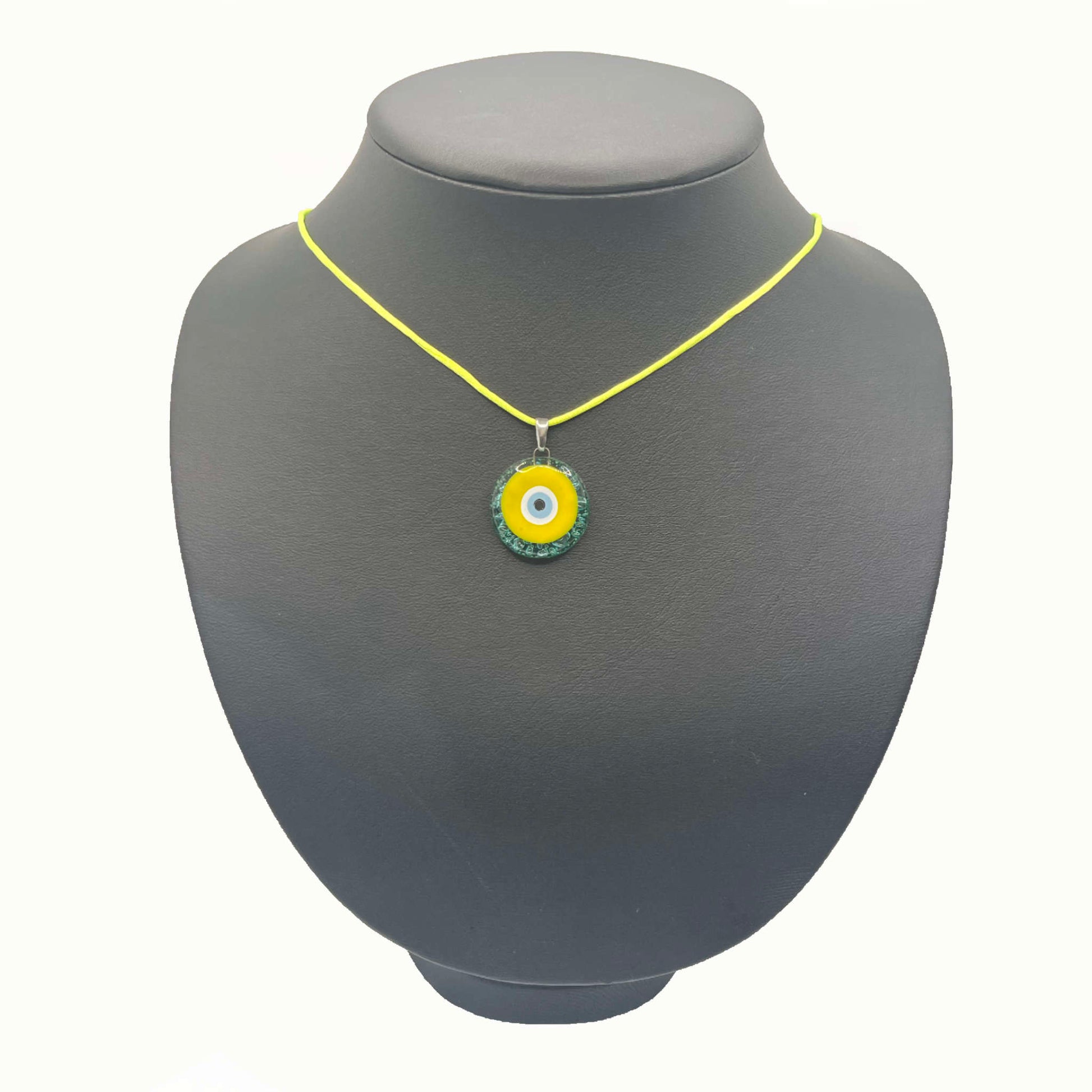 Collar artesanal de cristal para mujer con Ojo Turco, Çanakkale Bubble amarillo y verde