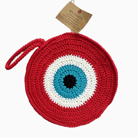 Bolso de mano hecho a crochet Ojo Turco  rojo