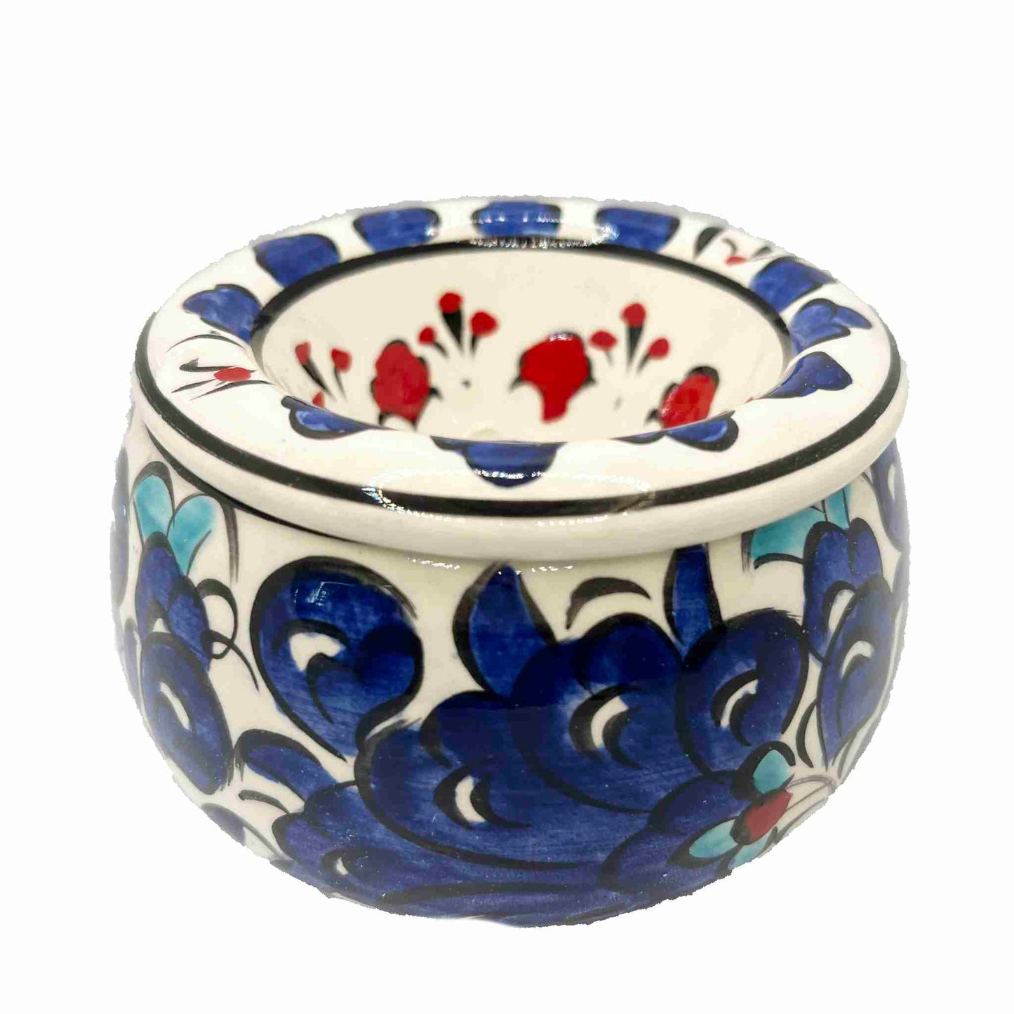 Cenicero de cerámica con tapa Lotus azul