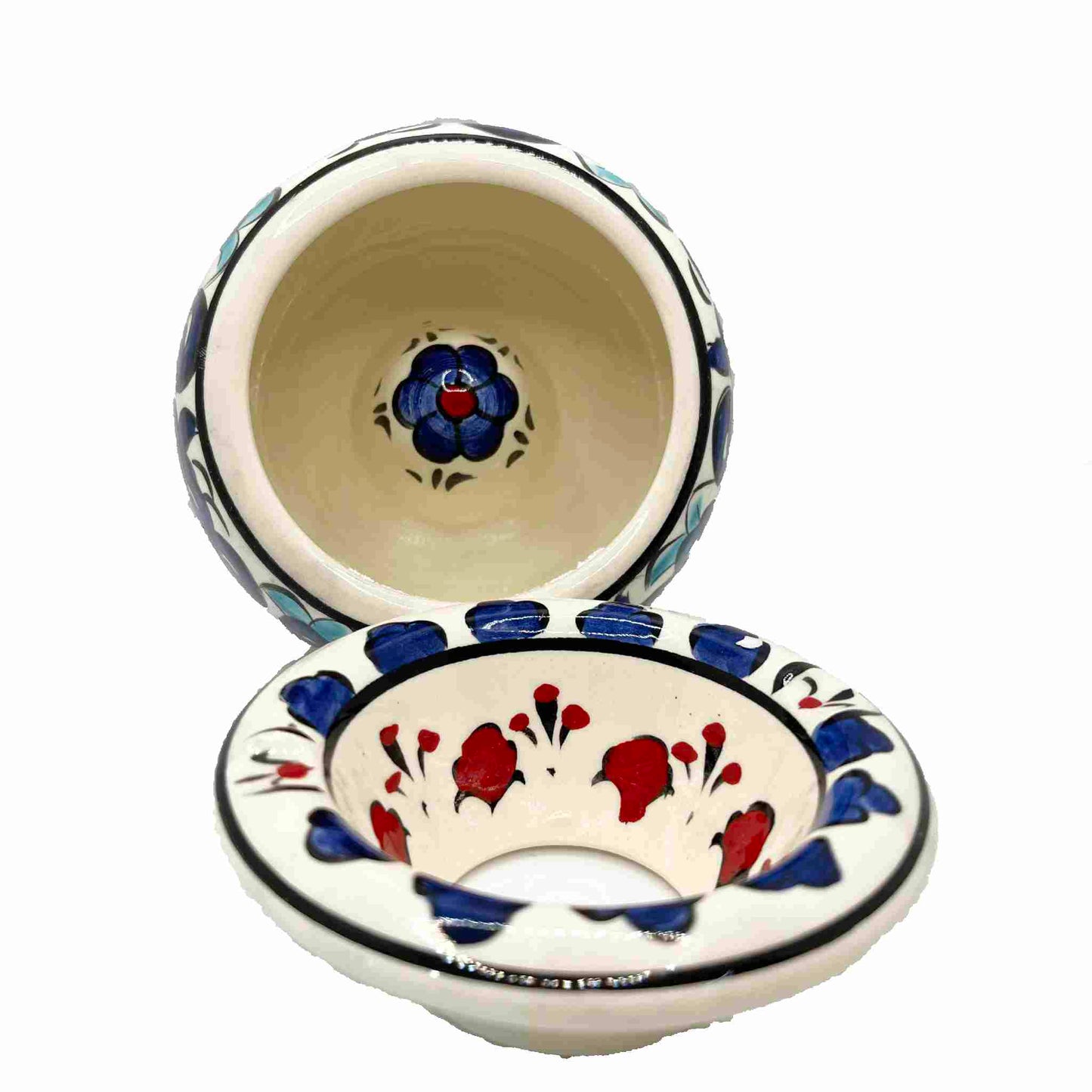 Cenicero de cerámica con tapa Lotus azul interior