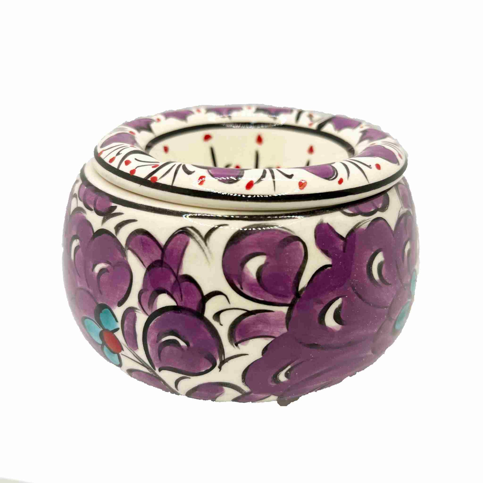 Cenicero de cerámica con tapa Lotus violeta