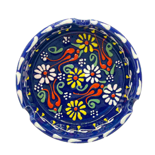 Cenicero de cerámica turca, artesanal, grande Lace azul oscuro