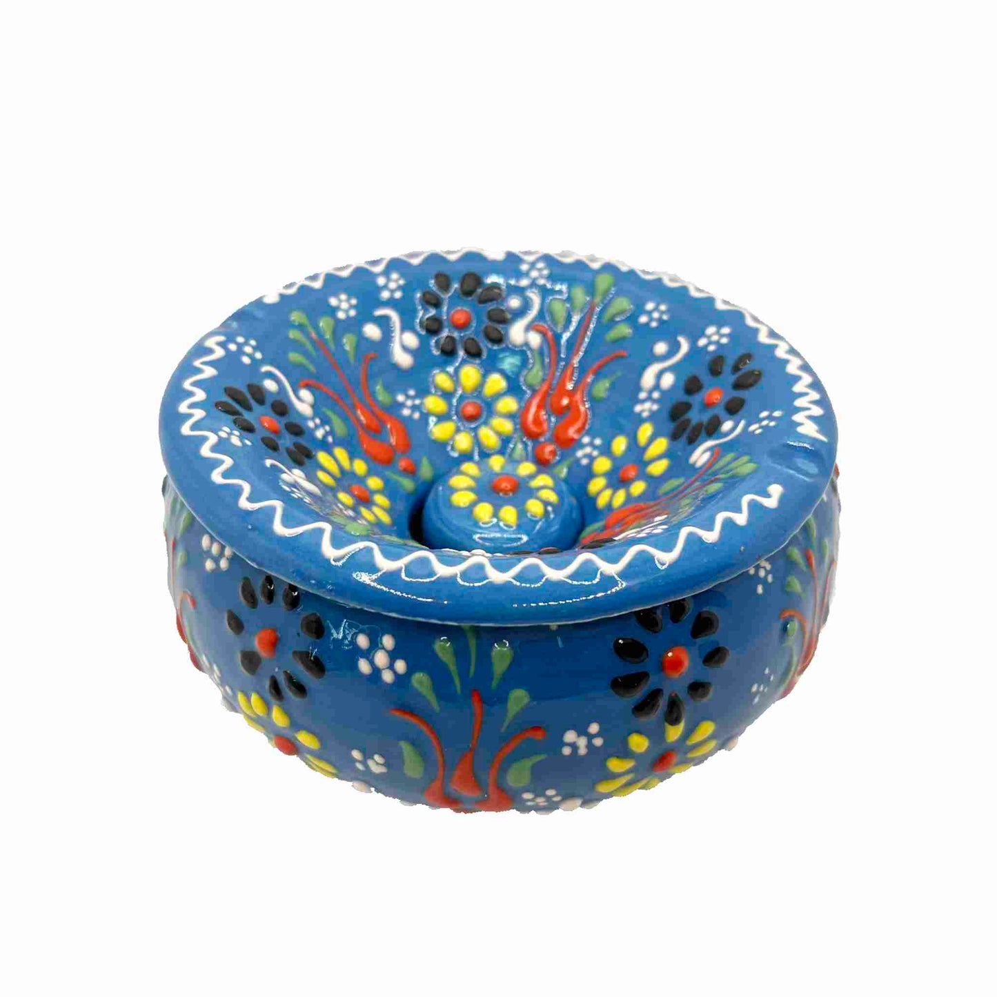 Cenicero de cerámica turca artesanal, con tapa Lace, azul claro.
