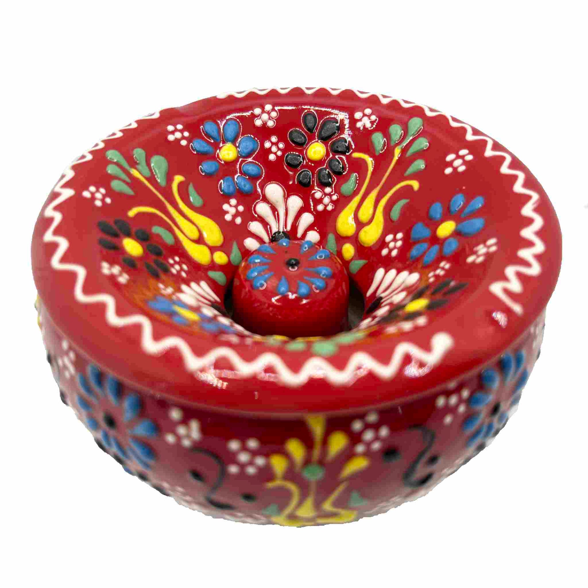 Cenicero de cerámica turca artesanal, con tapa Lace, rojo.