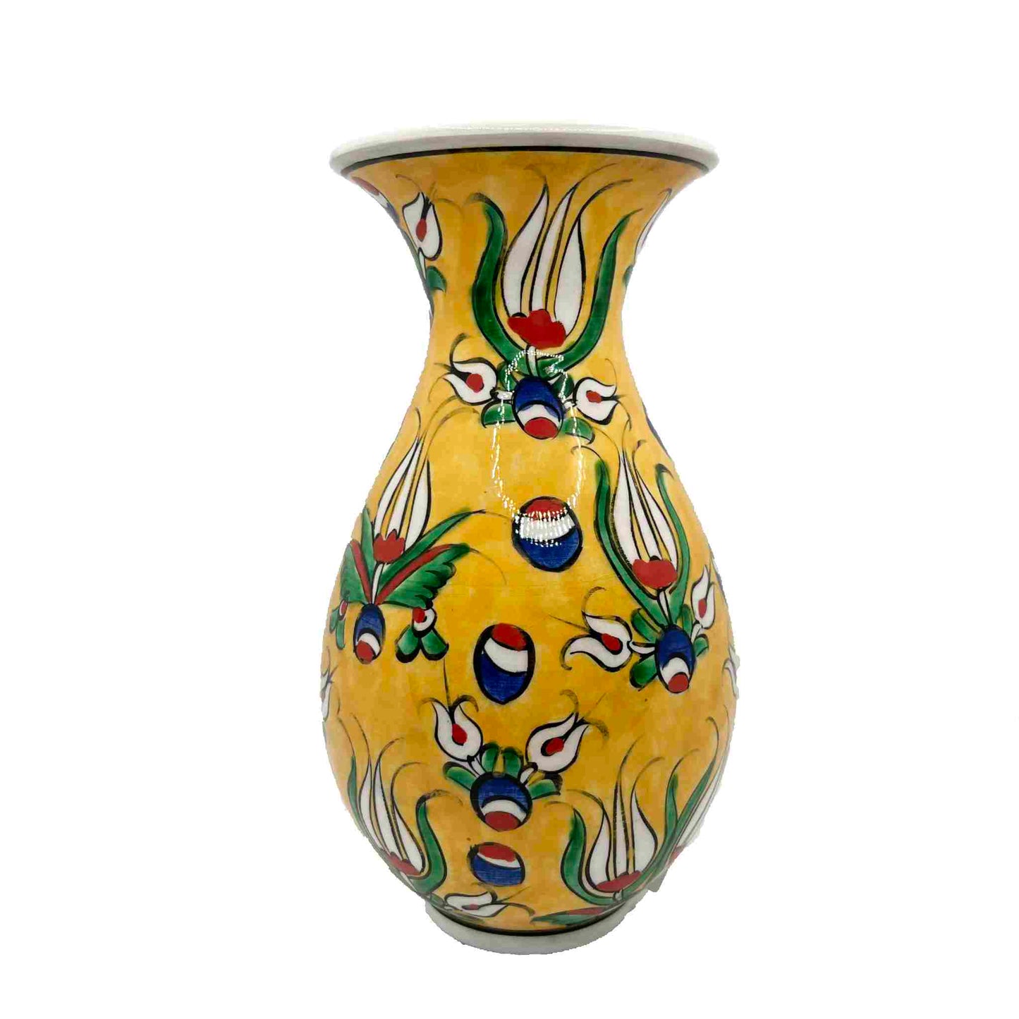 Jarrón de cerámica turca amarillo, hecho a mano, Tulip.