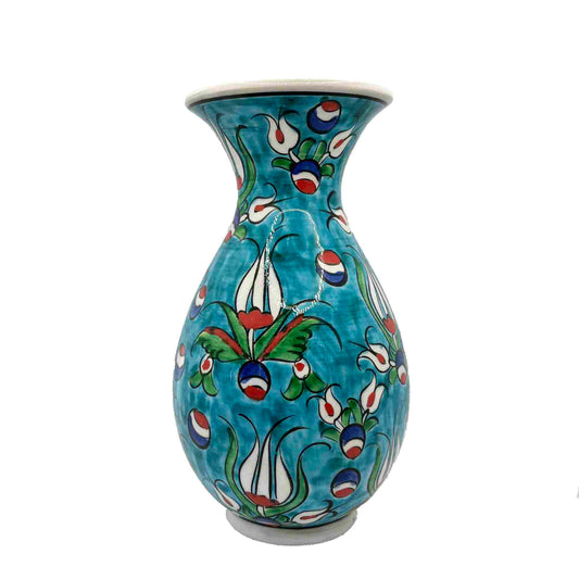 Jarrón de cerámica turca azul, hecho a mano, Tulip.