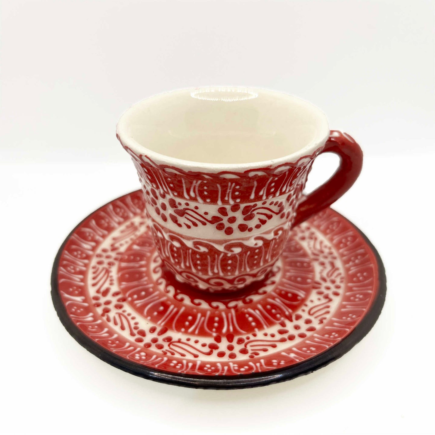 Juego de dos tazas de café cerámica artesanal mesmerise rojo