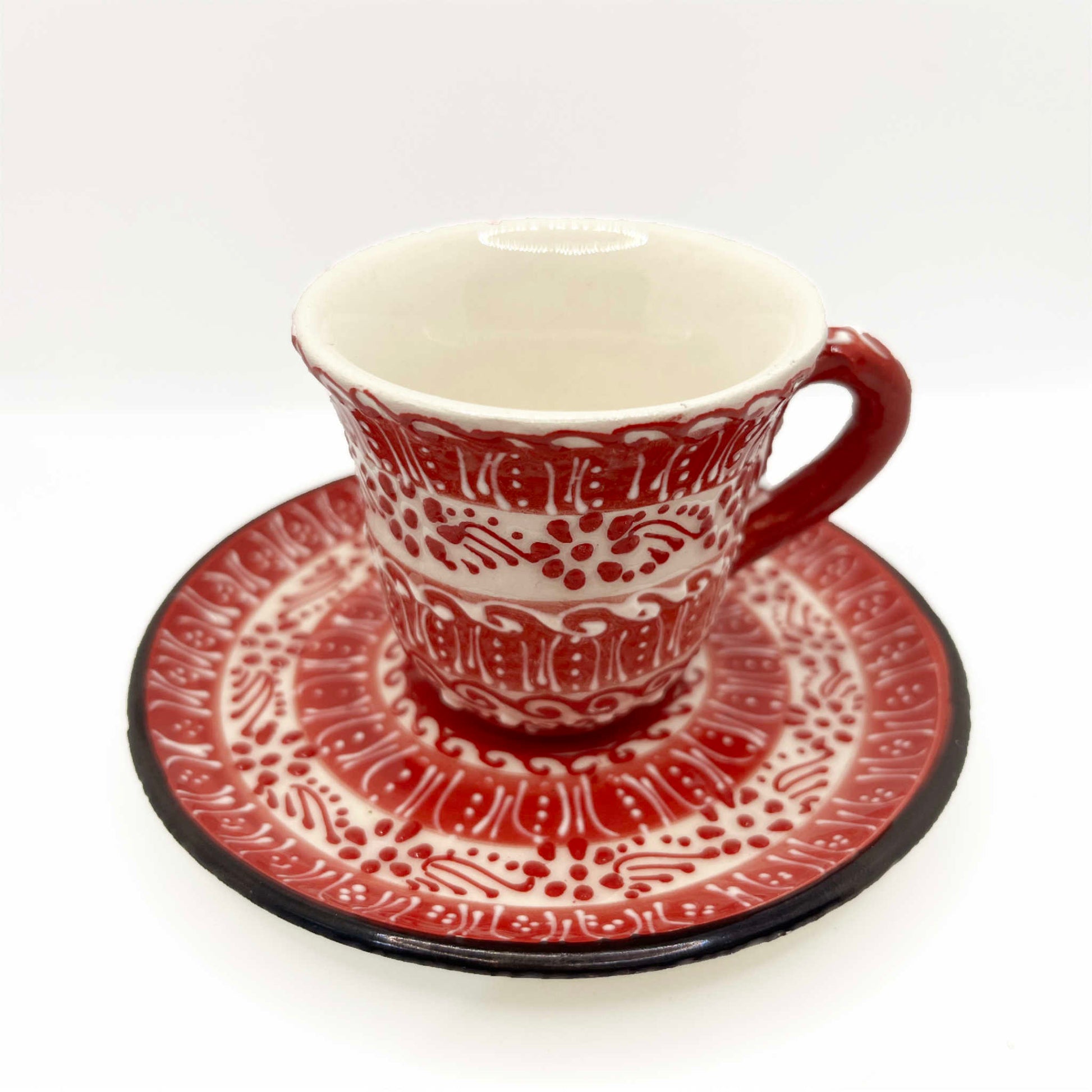 Juego de dos tazas de café cerámica artesanal mesmerise rojo