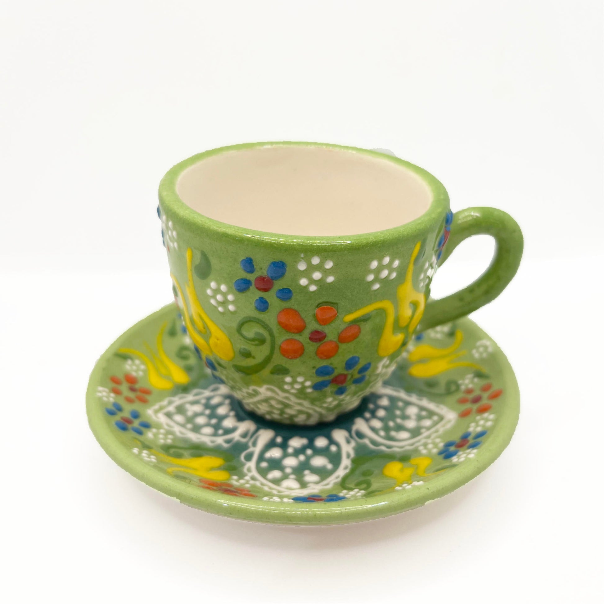 Juego de dos tazas de café cerámica artesanal verde