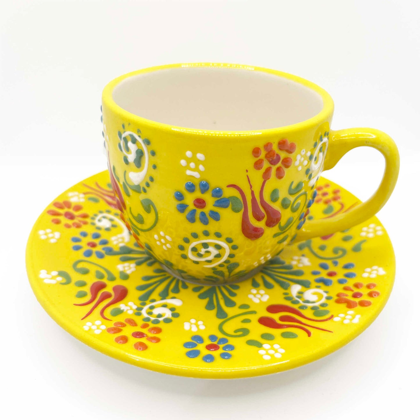 Juego de dos tazas de café con leche cerámica artesanal  amarillo