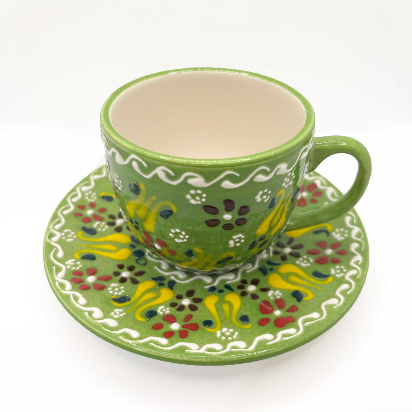 Juego de dos tazas de café con leche cerámica artesanal verde