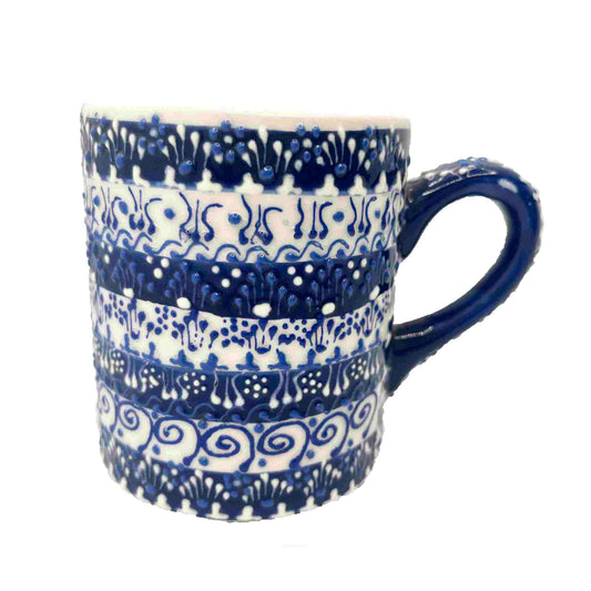Taza mug de cerámica turca, artesanal Mesmerise azul.